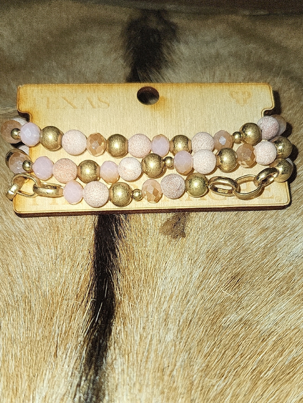 Pink and Gold Beaded Stretch Bracelet Trio